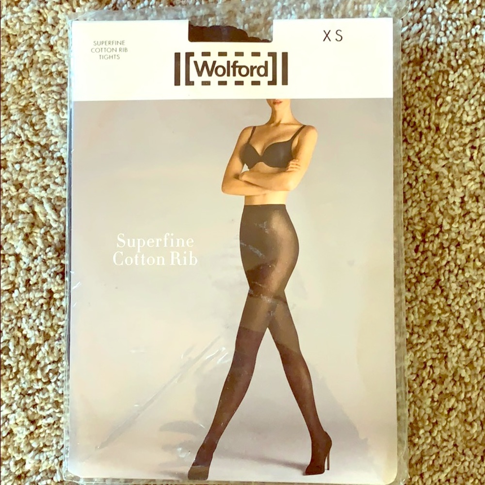 Wolford superfine cotton rib tights. Black XS